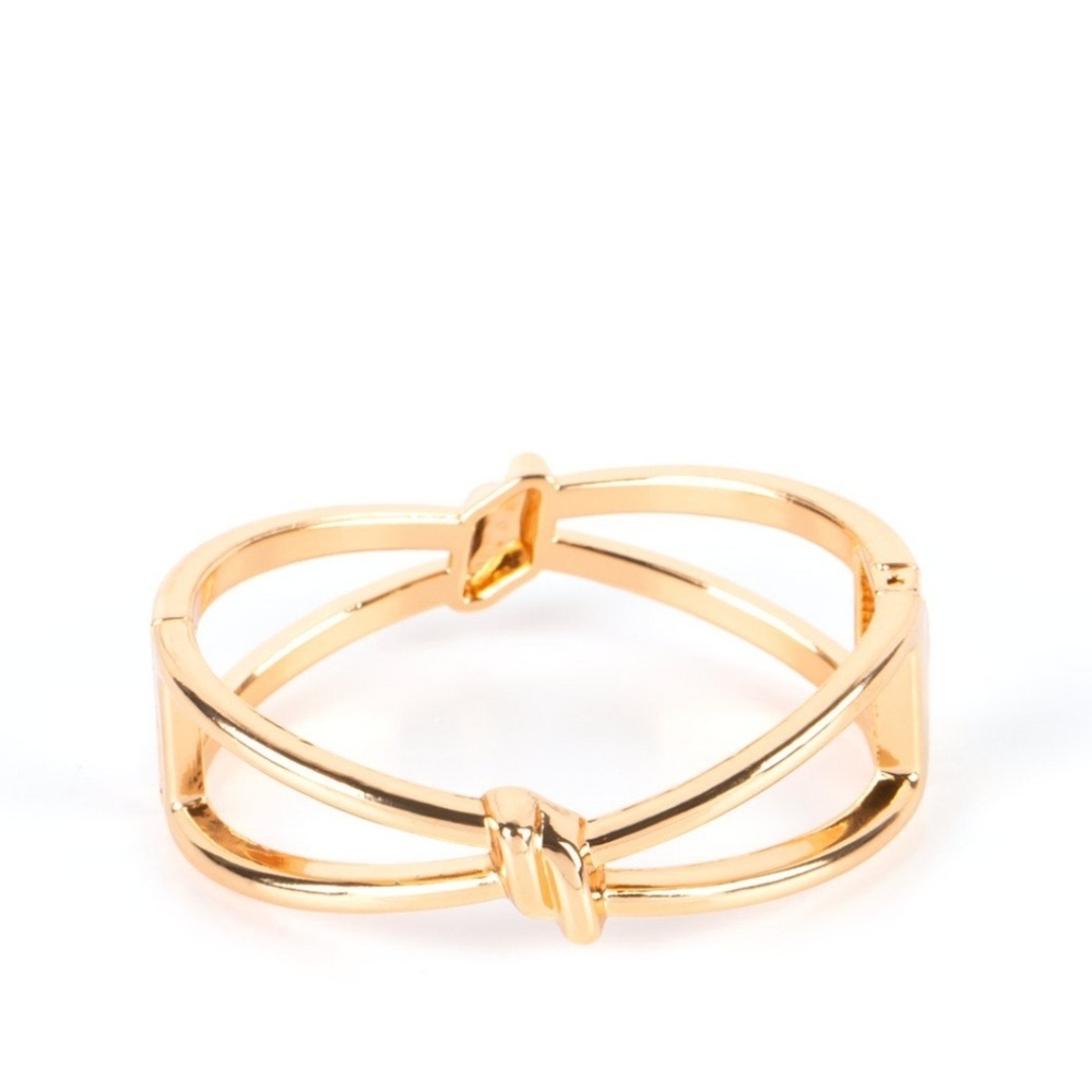 Paparazzi Gold Geometric Bracelet with Crisscross Design Knot My First Rodeo